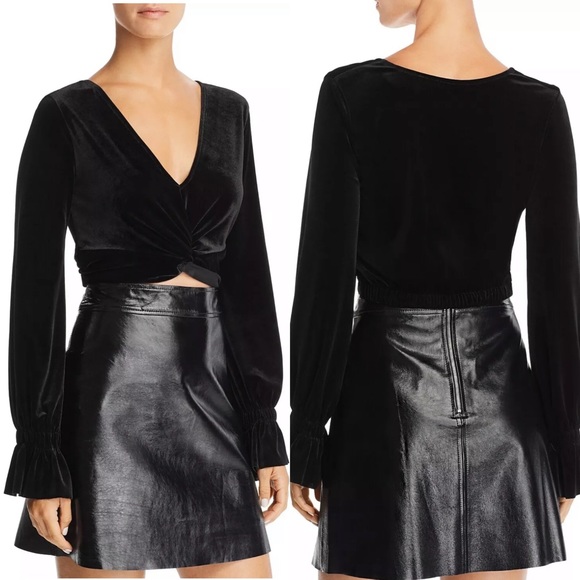Aqua Tops - Aqua black velvet twist front crop top
